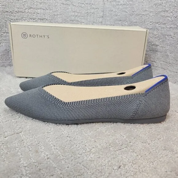 Rothys The Point Cloud Grey Pointed Toe Slip on Flat Shoes Multiple Sizes