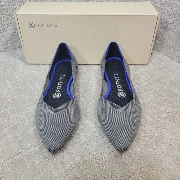 Rothys The Point Cloud Grey Pointed Toe Slip on Flat Shoes Multiple Sizes