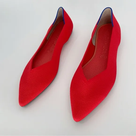 Rothy’s The Point Flame Red Ballet Flat Slip On Shoes Women Chili Bright