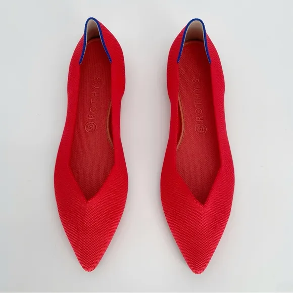 Rothy’s The Point Flame Red Ballet Flat Slip On Shoes Women Chili Bright