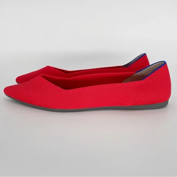 Rothy’s The Point Flame Red Ballet Flat Slip On Shoes Women Chili Bright
