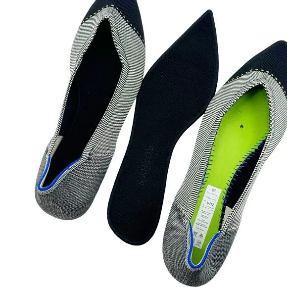 Rothy's The Point II Slip On Flat Pebble Herringbone Shoes 12 NWOT