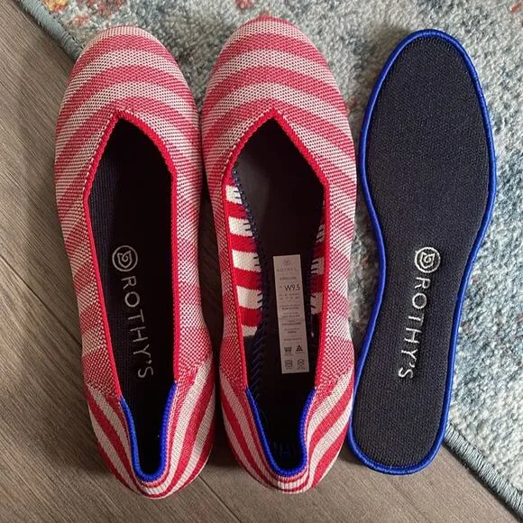 Rothys the round toe oposite stripe size 7  flat woman shoes