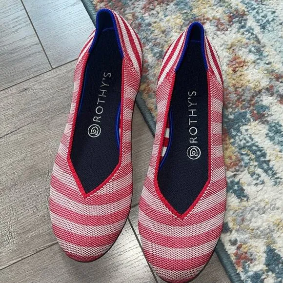 Rothys the round toe oposite stripe size 7  flat woman shoes