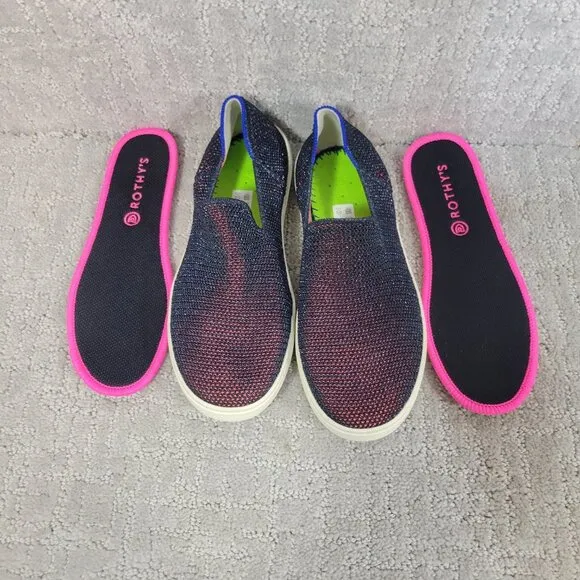 Rothy’s The Sneaker Kids Size US 4 Metallic Lattice Stitch Slip On Flat Shoes