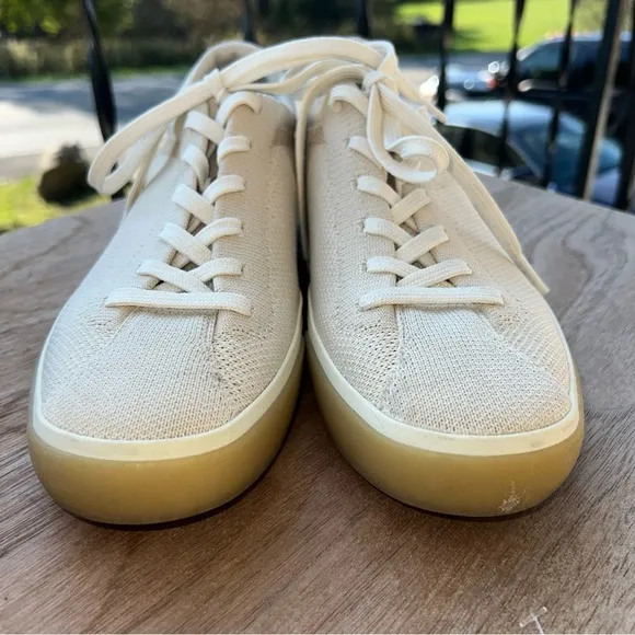 Rothy's Women's Lace Up Knit Lowtop Flat Sneakers Shoes Biscuit Size 8.5M