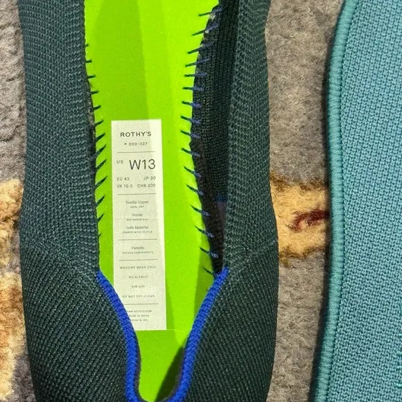 Rothy's Women's The Point Sea Green Slip On Flat Shoes Size 13 NWOT