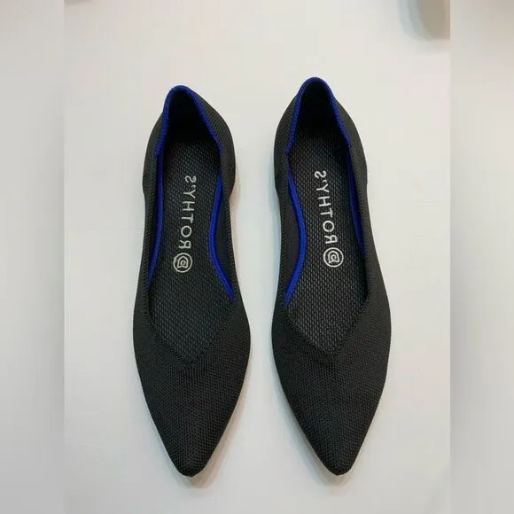Rothy's Women's The Point Pointed Toe Flat Slip On Shoes - Black Solid 9