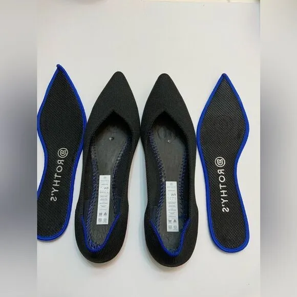 Rothy's Women's The Point Pointed Toe Flat Slip On Shoes - Black Solid 9