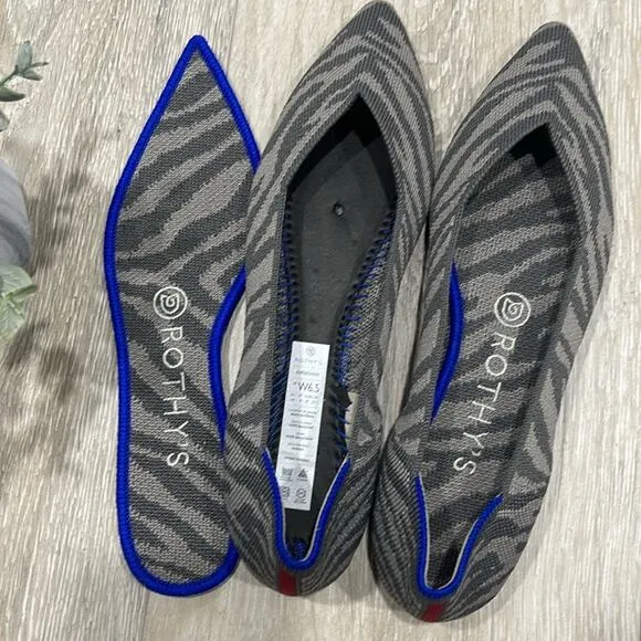 Rothy’s zebra gray size 6.5 flat pointed woman’s shoes