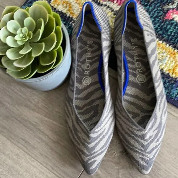 Rothy’s zebra gray size 6.5 flat pointed woman’s shoes