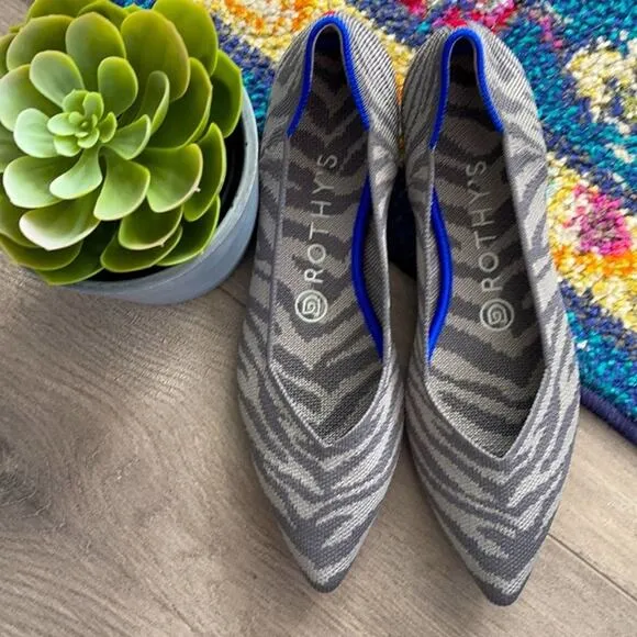 Rothy’s zebra gray size 6.5 flat pointed woman’s shoes