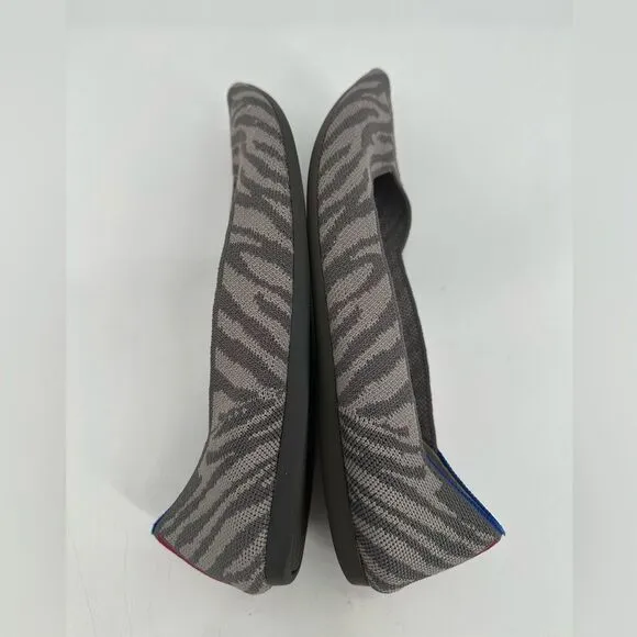 Rothy's Flat Shoes Womens Size 9.5 Gray Blue Zebra Print Pointed Toe Slip On