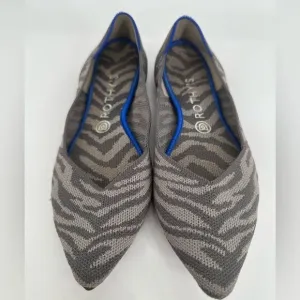 Rothy's Flat Shoes Womens Size 9.5 Gray Blue Zebra Print Pointed Toe Slip On