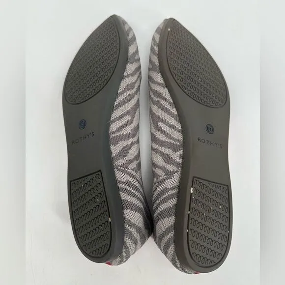 Rothy's Flat Shoes Womens Size 9.5 Gray Blue Zebra Print Pointed Toe Slip On