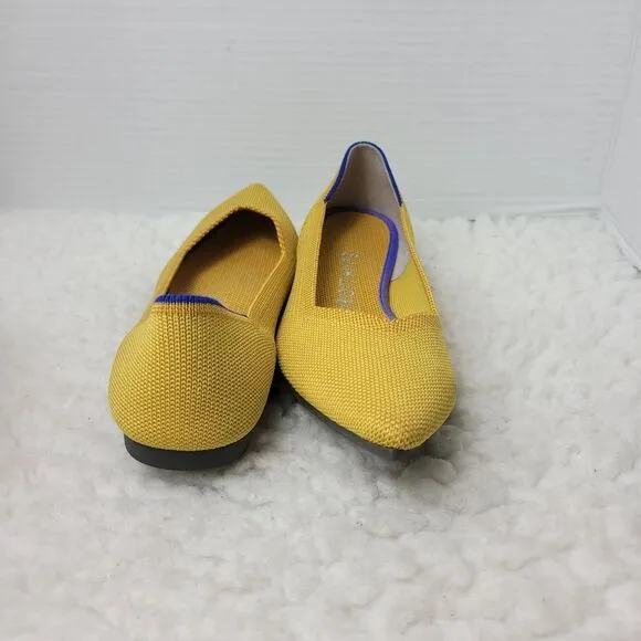 Rothy's The Point Womens Ballet Flat Shoes Sz 8 Pointed Toe Knit Mustard Yellow