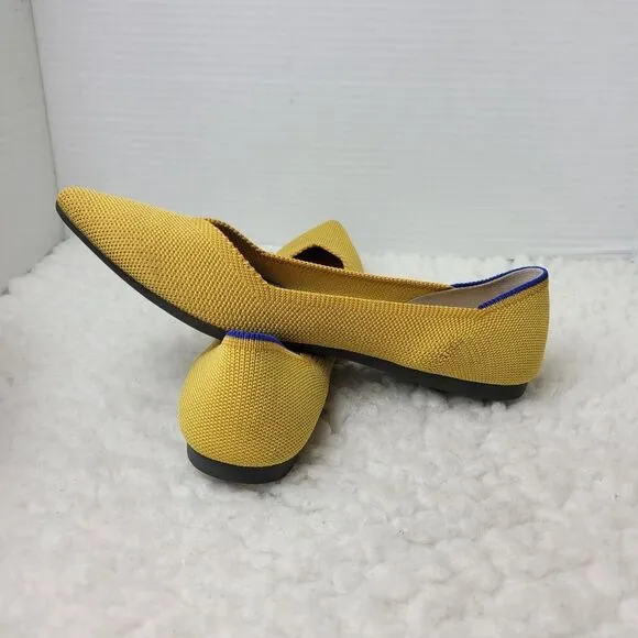 Rothy's The Point Womens Ballet Flat Shoes Sz 8 Pointed Toe Knit Mustard Yellow