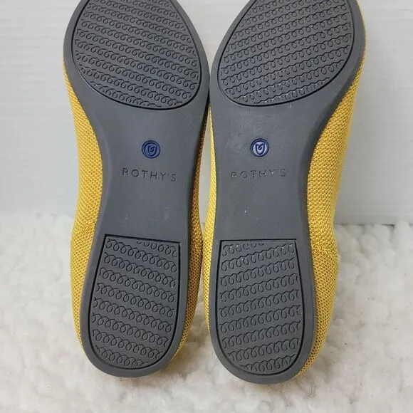 Rothy's The Point Womens Ballet Flat Shoes Sz 8 Pointed Toe Knit Mustard Yellow