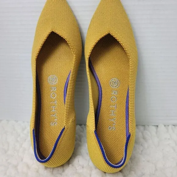 Rothy's The Point Womens Ballet Flat Shoes Sz 8 Pointed Toe Knit Mustard Yellow