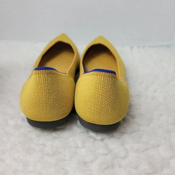 Rothy's The Point Womens Ballet Flat Shoes Sz 8 Pointed Toe Knit Mustard Yellow
