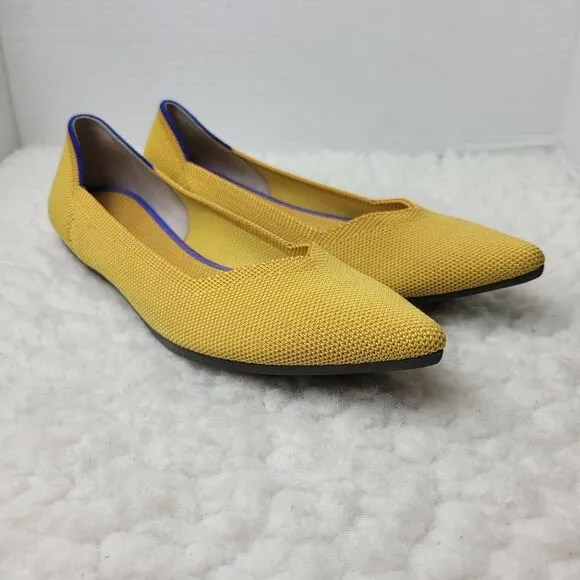 Rothy's The Point Womens Ballet Flat Shoes Sz 8 Pointed Toe Knit Mustard Yellow