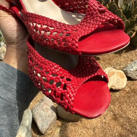 Rouje Red Woven Heeled Sandals