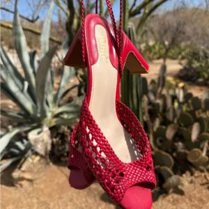 Rouje Red Woven Heeled Sandals