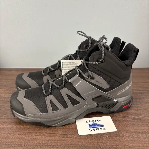 Salomon X Ultra 4 Mid GTX Hiking Boots Shoes Black Gray 413834 Men's Size 12.5