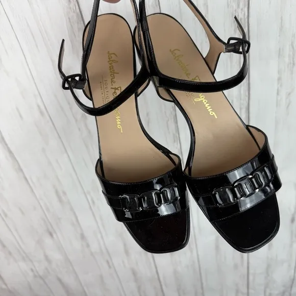 Salvatore Ferragamo Black Chain Sandals 8.5