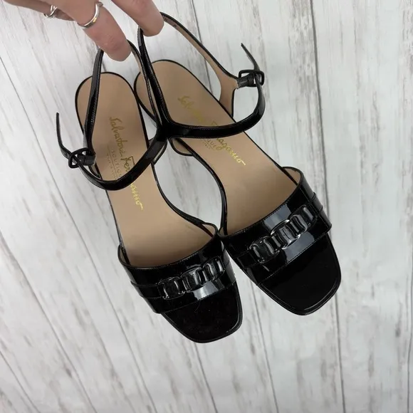 Salvatore Ferragamo Black Chain Sandals 8.5