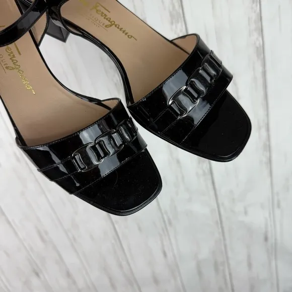 Salvatore Ferragamo Black Chain Sandals 8.5