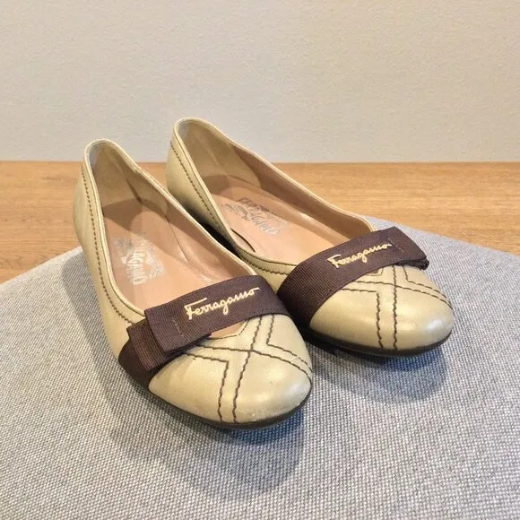 Salvatore Ferragamo Buyme Metallic Taupe Flat Women’s Shoes 6