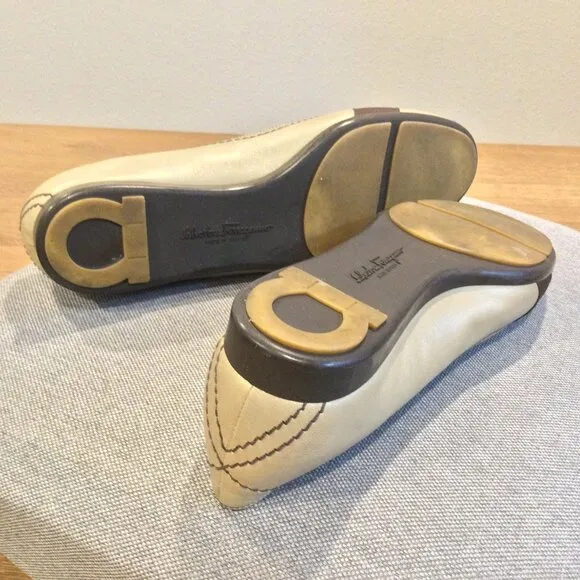 Salvatore Ferragamo Buyme Metallic Taupe Flat Women’s Shoes 6