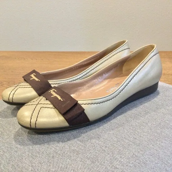 Salvatore Ferragamo Buyme Metallic Taupe Flat Women’s Shoes 6