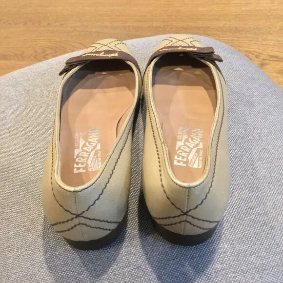 Salvatore Ferragamo Buyme Metallic Taupe Flat Women’s Shoes 6