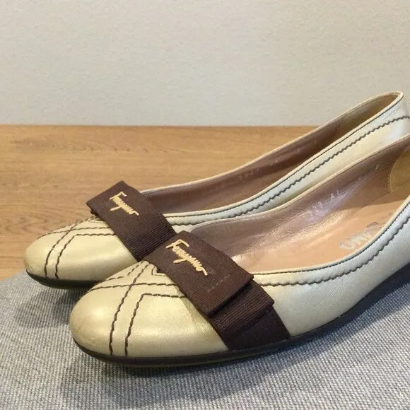 Salvatore Ferragamo Buyme Metallic Taupe Flat Women’s Shoes 6