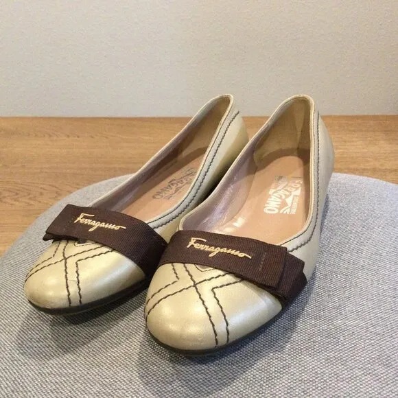 Salvatore Ferragamo Buyme Metallic Taupe Flat Women’s Shoes 6