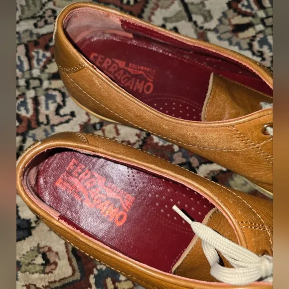 Salvatore Ferragamo cognac leather sneakers. US 9.5