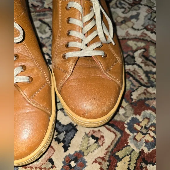 Salvatore Ferragamo cognac leather sneakers. US 9.5