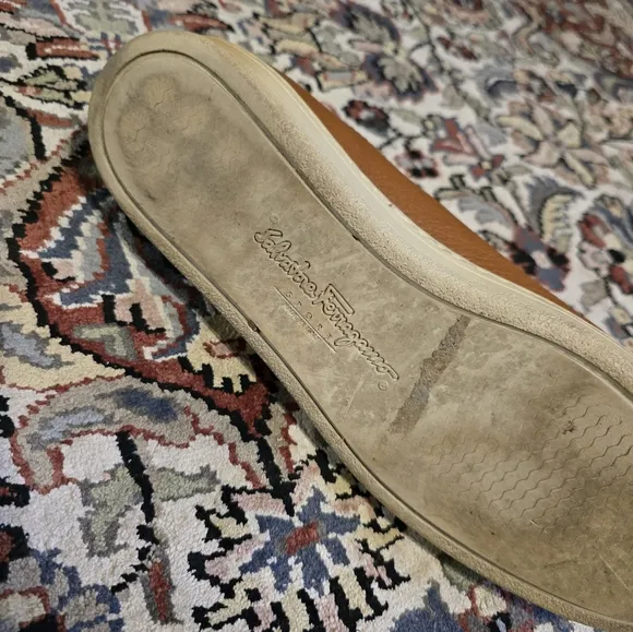 Salvatore Ferragamo cognac leather sneakers. US 9.5