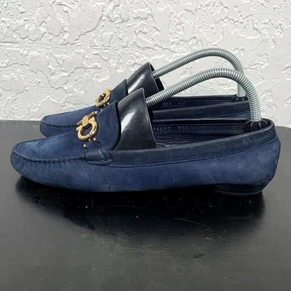 Salvatore Ferragamo Loafer Women 9.5 C‎ Blue Berra Suede Slip On Shoes
