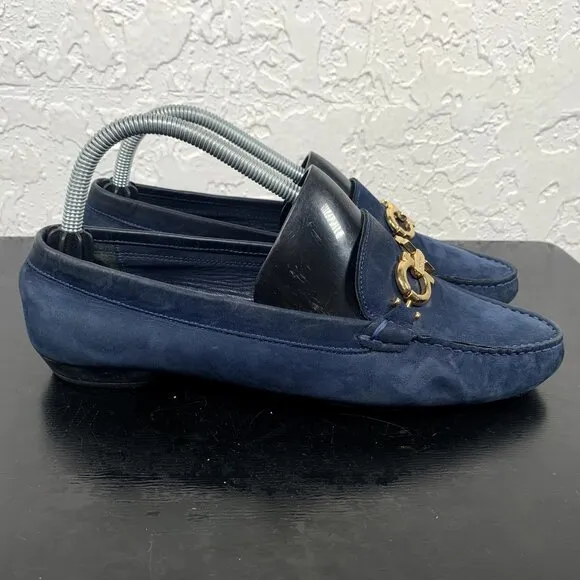 Salvatore Ferragamo Loafer Women 9.5 C‎ Blue Berra Suede Slip On Shoes