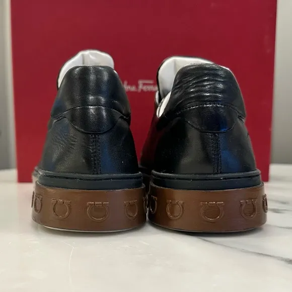 Salvatore Ferragamo Men's Brown and Black Leather Sneakers