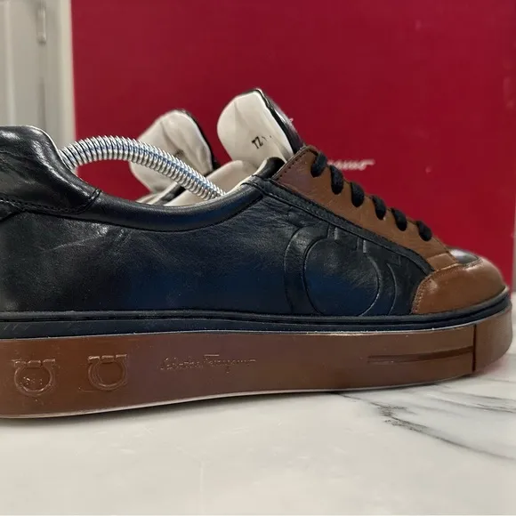 Salvatore Ferragamo Men's Brown and Black Leather Sneakers