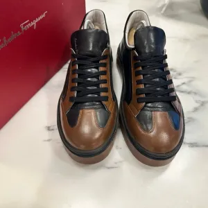 Salvatore Ferragamo Men's Brown and Black Leather Sneakers