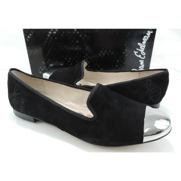 Sam Edelman Aster Slip On Loafers Metal Cap Toe Flat Shoes Black suede