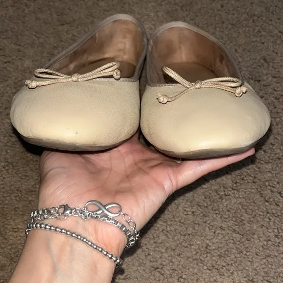 SAM EDELMAN Circus Charlotte Ballet Flat Bow Sheep Nappa Leather Nude Beige 11