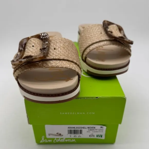 Sam Edelman Woven Buckle Slides Platform Sandals Beige Espadrille 6.5W