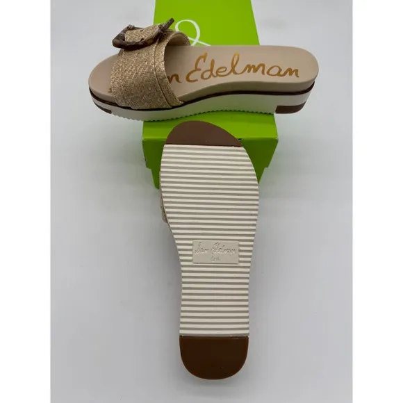 Sam Edelman Woven Buckle Slides Platform Sandals Beige Espadrille 6.5W