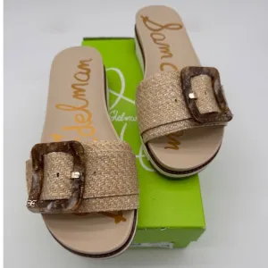 Sam Edelman Woven Buckle Slides Platform Sandals Beige Espadrille 6.5W